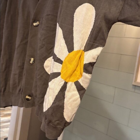NWT NATURAL LIFE Brown Cardigan with Floral Accent - Picture 2 of 5